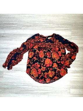 Floral Semi Sheer Ruffle Long Sleeve Blouse M Whimsigoth Fairy Boho Cottagecore